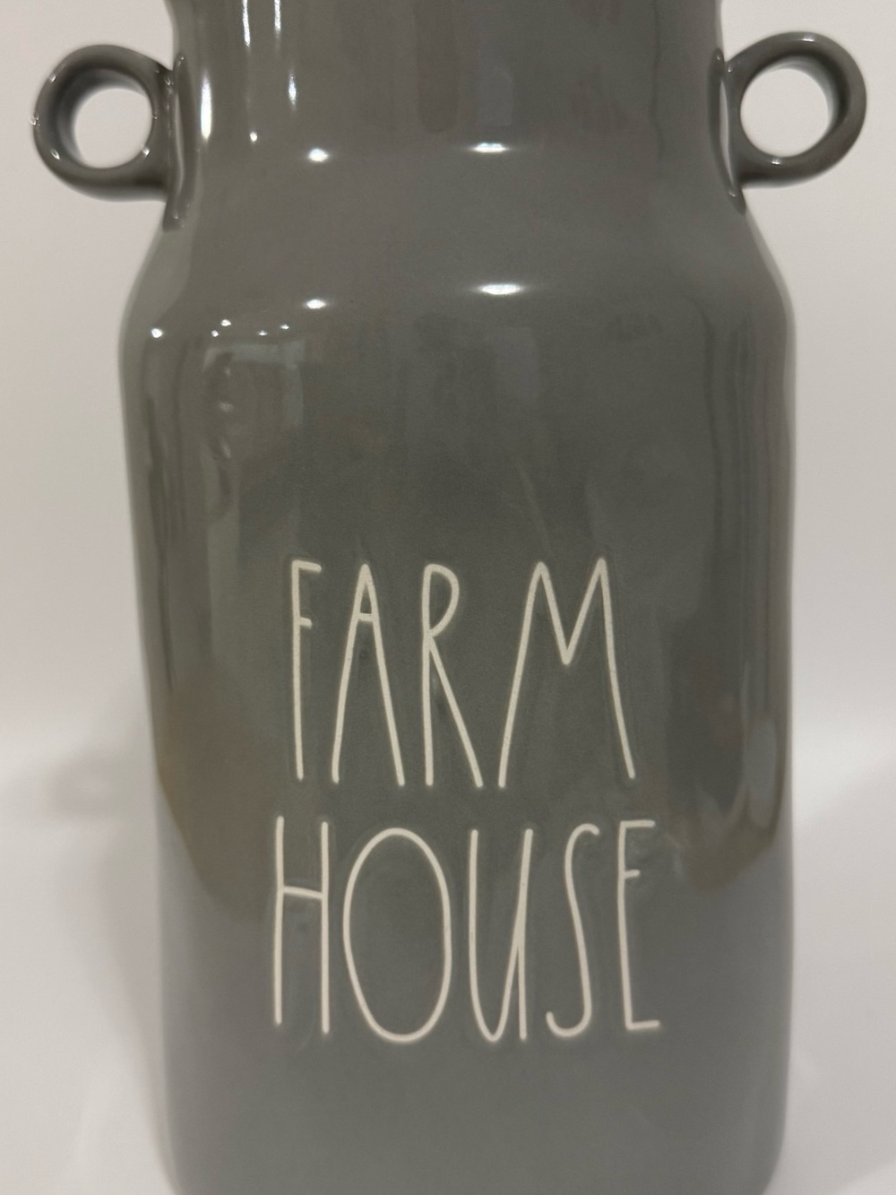 Rae Dunn 9.5" Grey Ceramic FARM HOUSE Milk Jug Vase with Small Side Handles